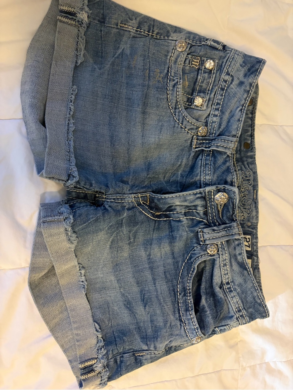Miss Me Light Blue Distressed Denim Jean Shorts